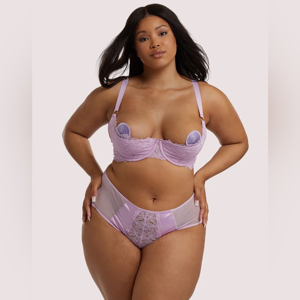 NWOT Playful Promises Lavender Lila Quarter Cup Bra and Brief Lingerie Set 38F